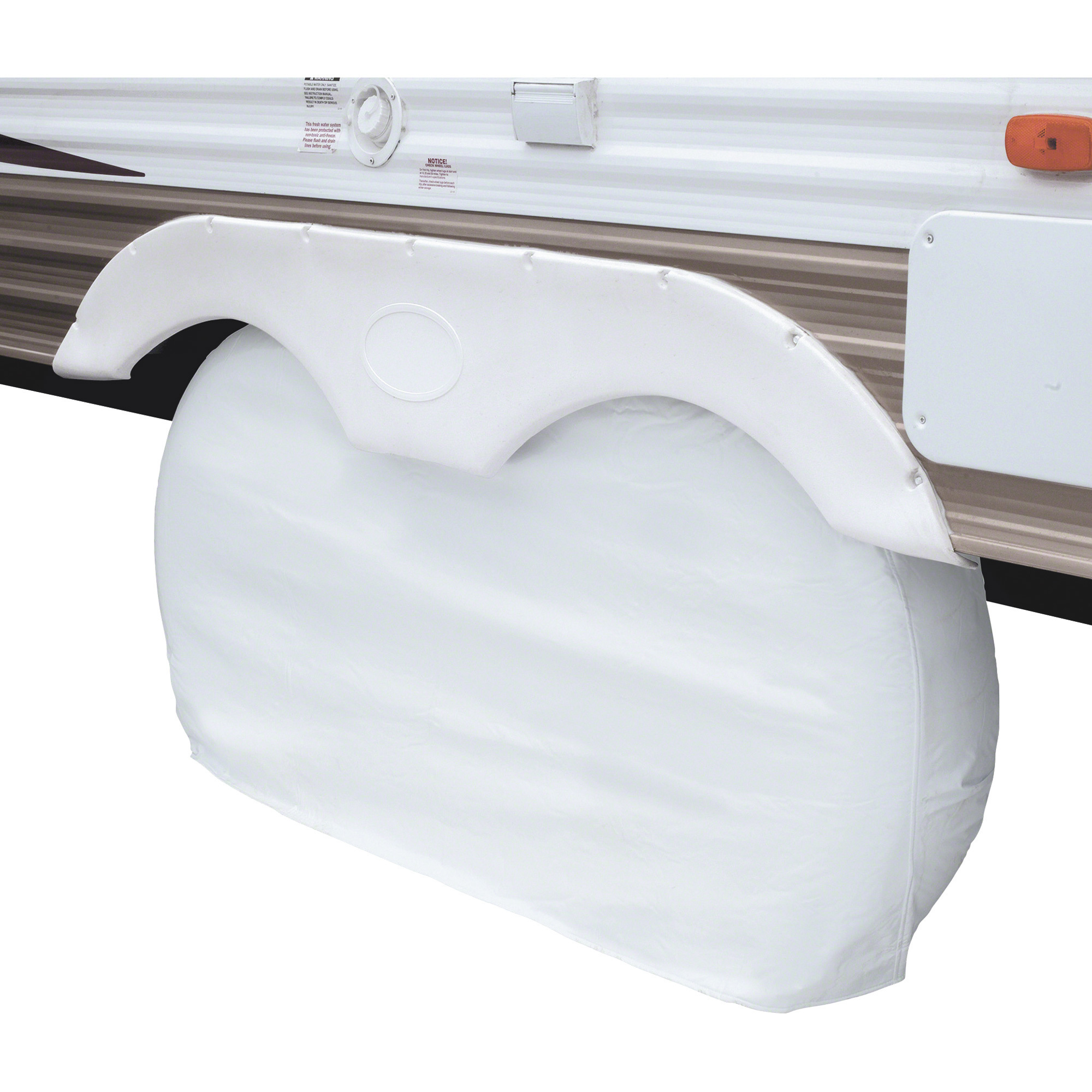 Classic Accessories RV Dual Axle Wheel and Tire Cover, White, Small, 27in. Dia., Model# 80-109-022801-00